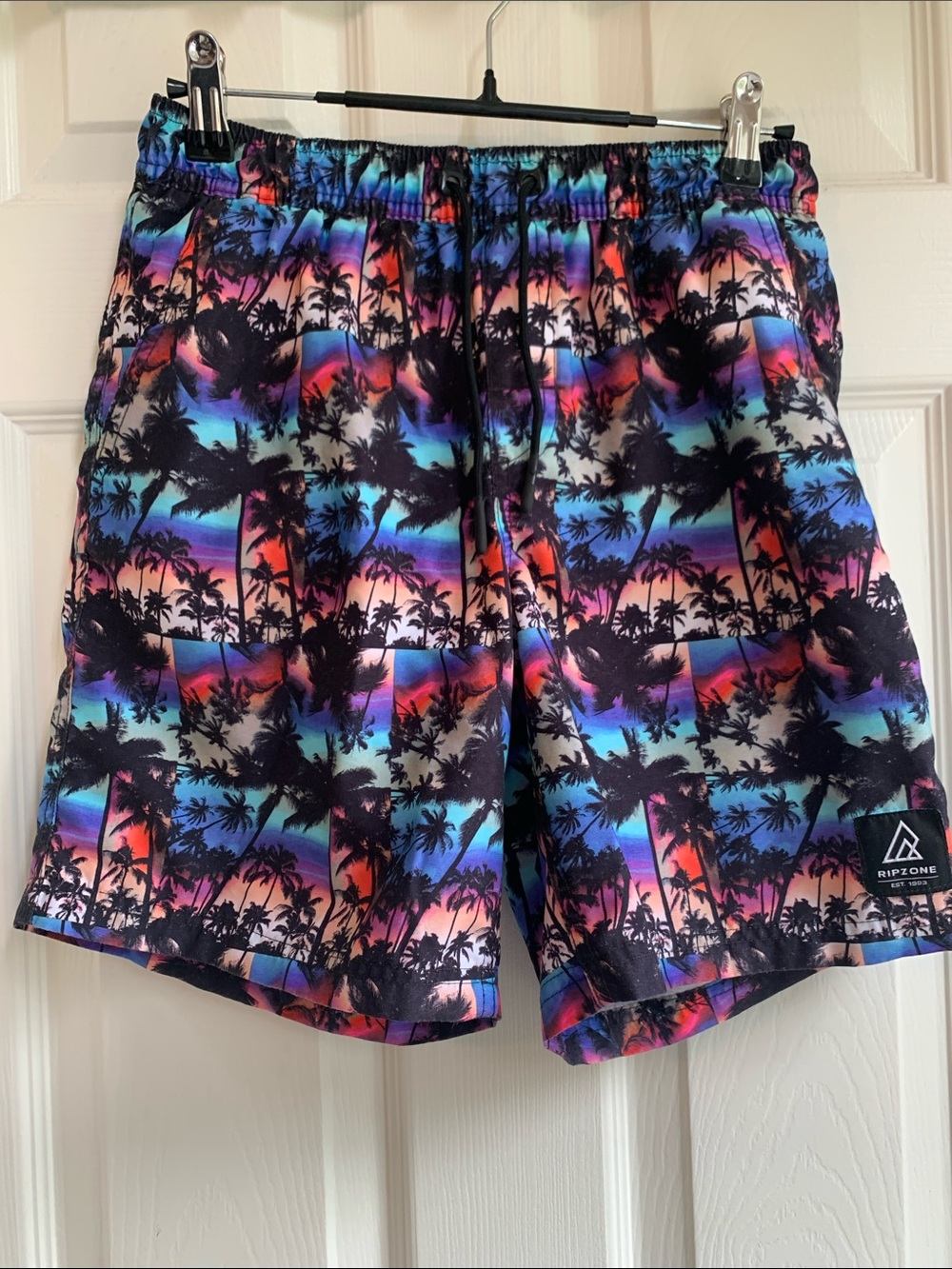 Boys Tropical Palm Print Swim Trunks - Multicolor